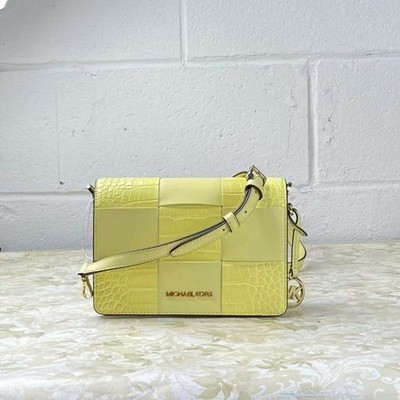 MICHAEL KORS 35T1GM9C1E MERCER SMALL CROCODILE EMBOSSED CROSSBODY IN BUTTERCUP