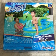 H20GO! Bestway Fantasy Dragon Kids Ride-On Pool Float-53"x56"  -F2B