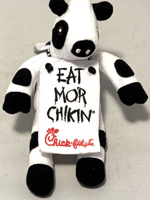 Chick Fil A Cow Eat Mor Chik'n More Chicken 6  Plush Wearing Sandwich Board 2012