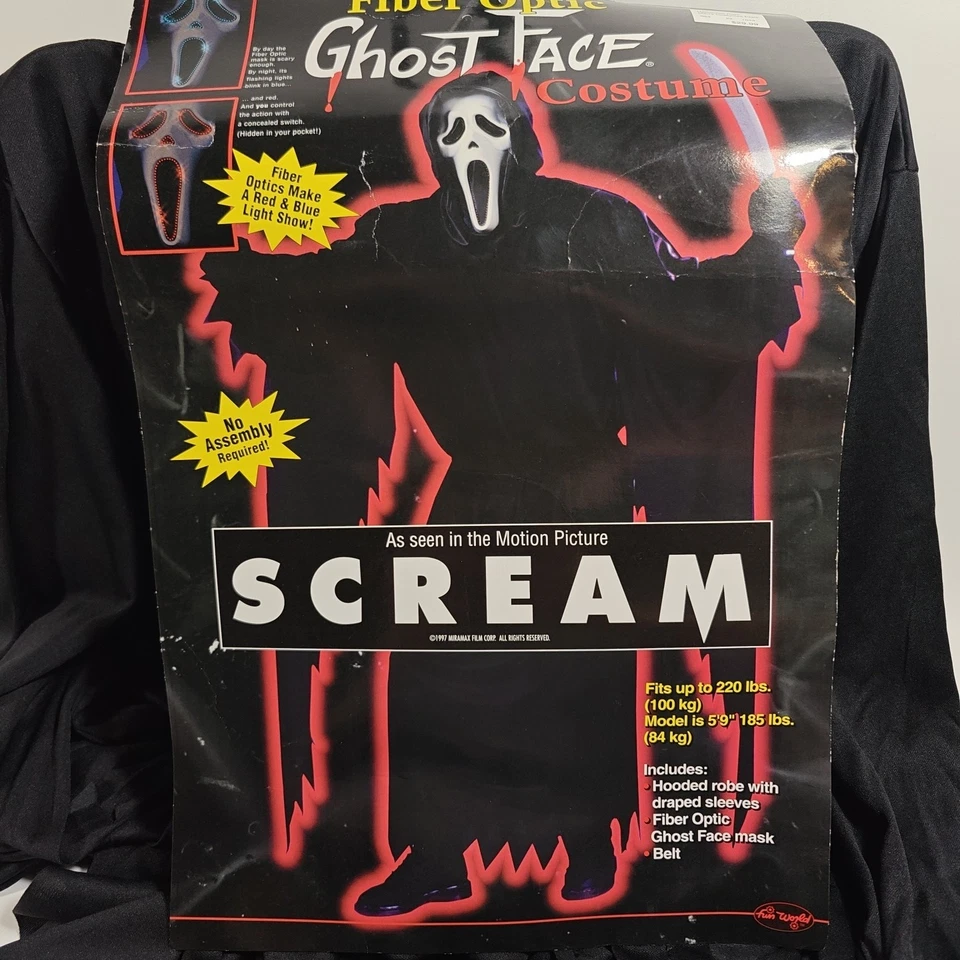 Scream Ghost Face Costume Sealed Mask & Robe Fun World 1997 Light Up Fiber Optic - Image 3 of 4
