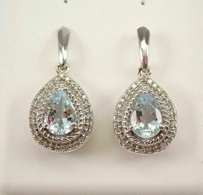4Ct Pear Cut Lab-Created Aquamarine Dangle/Drop Earrings 14K White Gold Plated