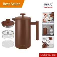 Modern 1 Litre French Press Coffee Maker - Unbreakable Stainless Steel Design