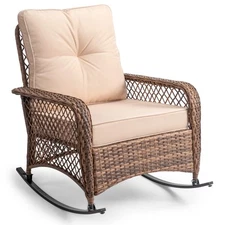 Wicker Patio Rattan In/Outdoor All-Weather Rocking Chair with Cushion Garden