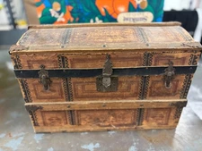 Antique Hump Back Victorian Saratoga Doll Trunk