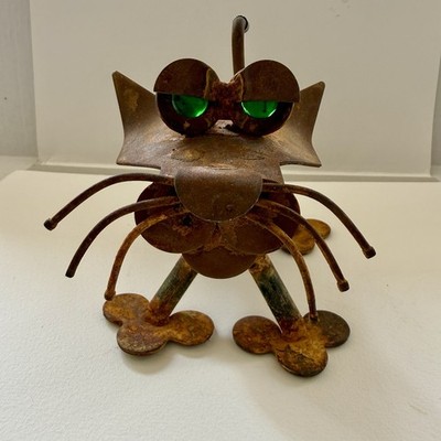 Cat Metal Welded Sculpture by YARDBIRDS - RUSTY TIN CAN ALLEY CAT FIGURINE!!!