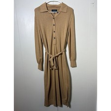 Banana Republic Camel Tan Knit Midi Sweater Dress Polo Collar Belted M
