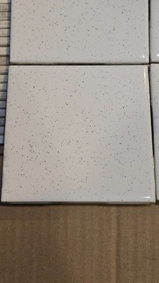 Lot of 100 White Gloss Ceramic Tile 4-1/4 x 4-1/4, with Black and Gray dust spec