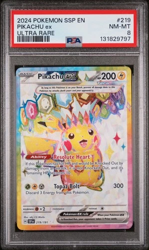 2024 POKEMON SSP EN-SURGING SPARKS ULTRA RARE #219 PIKACHU EX PSA 8