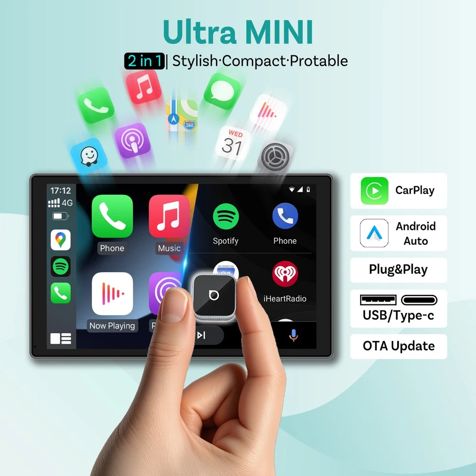 Adaptador 2 en 1 Ottocast MINI Silm Inalámbrico Android Auto/CarPlay USB Plug&Play GPS Foto 4 de 4