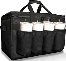Insulated Food Delivery Bag W/ Cup Holders/Drink Carriers Premium, Doordash XL