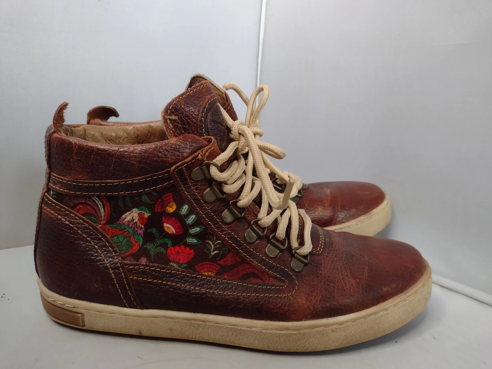 INKKAS Rooster Camping Boot Sneaker Leather Shoes Brown High Top Aztec 9/40 A23