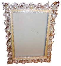 4 x 6  Silvertone Picture Frame w/ Faux Pearls, Mini  Rhinestones & Enamel