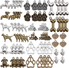 1 Box 64Pcs Dog Charms Animal Pet Dog Paw Prints Bone Puppy Charm Pendants for J