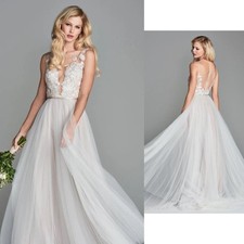 WTOO by Watters Juno 10702 Sheer Back Embroidered Bodice Wedding Dress Size 10