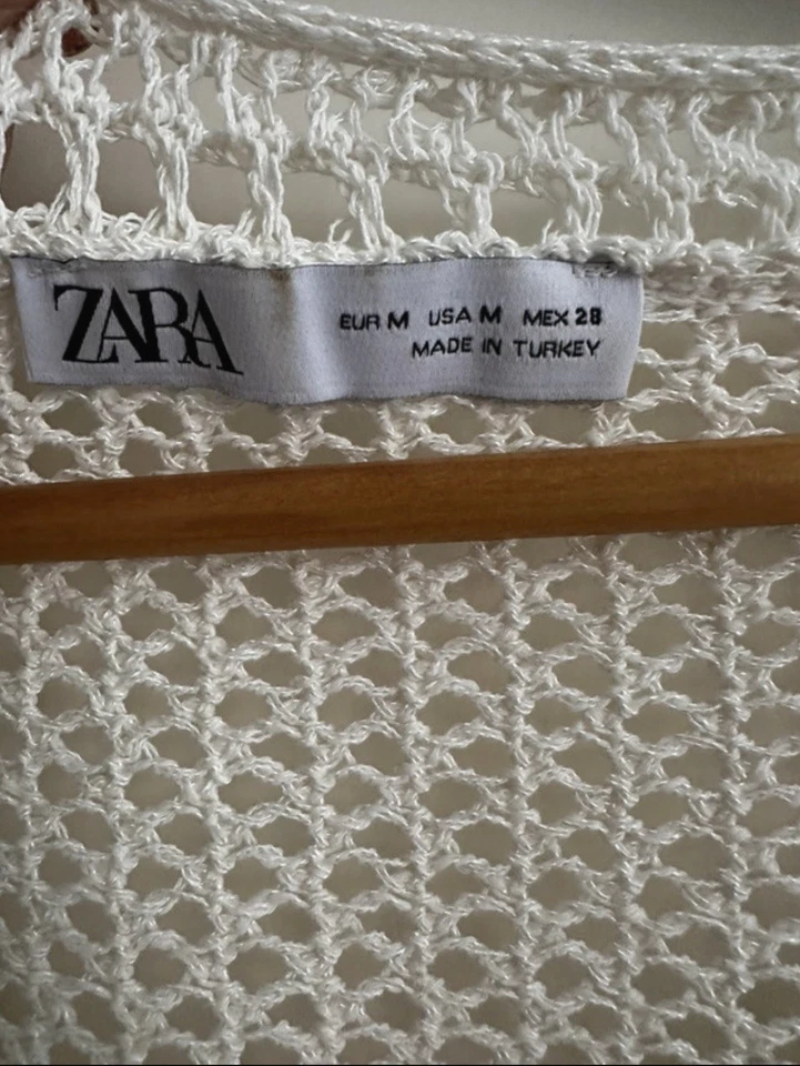 ZARA Boho Crochet Strickjacke M Creme | Ibiza Festival Cardigan - Bild 2 von 4