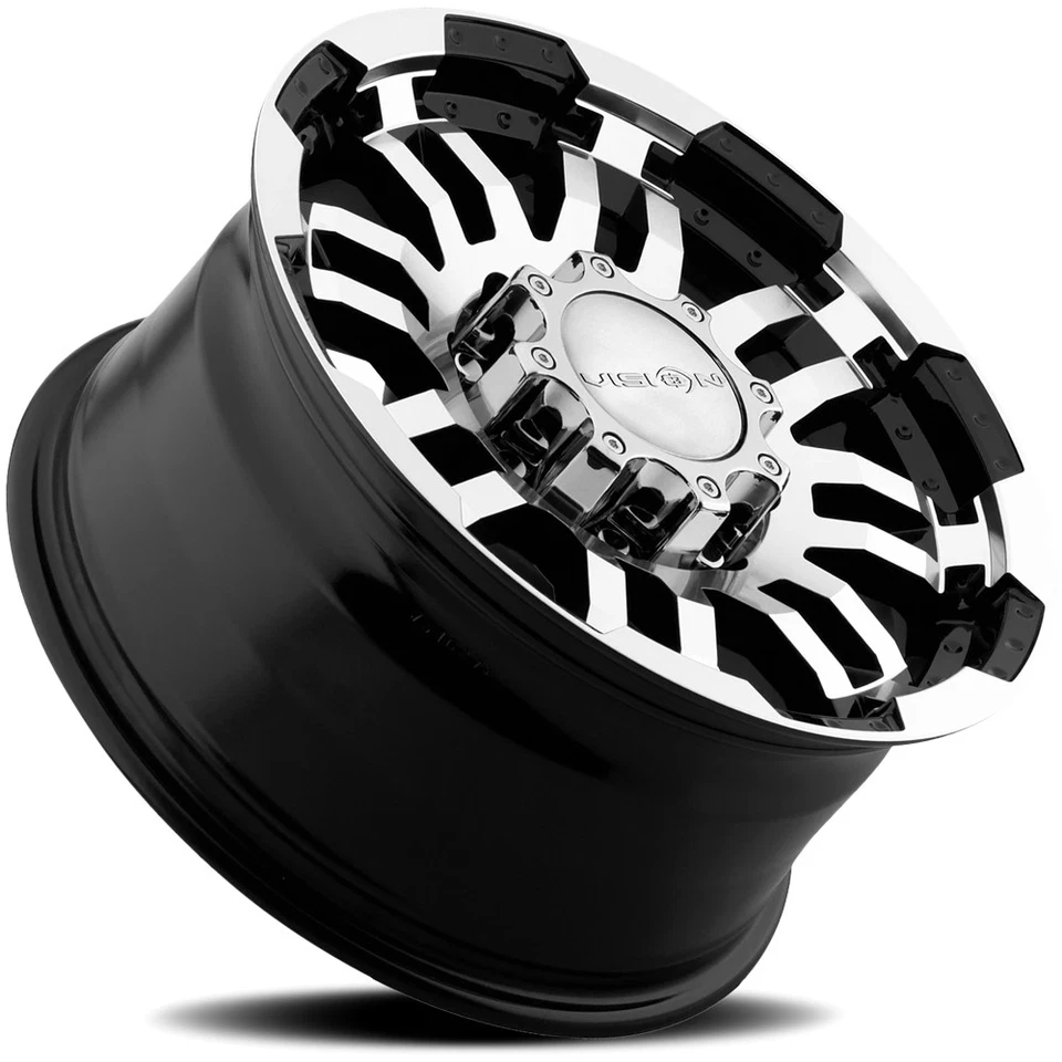 (Set-4) Vision 375 Warrior 16x8 8x6.5" -6mm Black/Machined Wheels Rims 16" Inch Foto 3 de 4