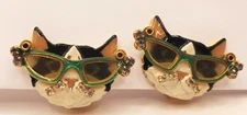 Lunch At Ritz Cat Sunglasses Clip Earrings Enamel with Rhinestones Glasses Move