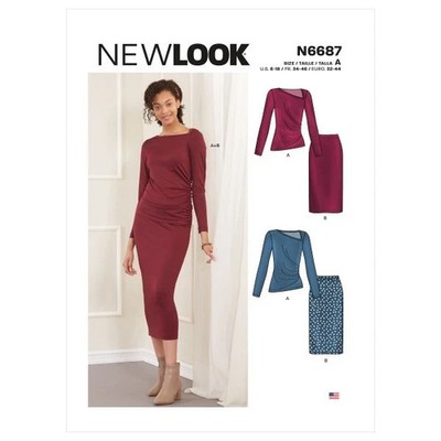 NEW LOOK 6687 MISSES STRICKROCK & TOP Schnittmuster Größen 6 - 18 Geschicklichkeit DURCHSCHNITTLICH