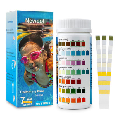 7-in-1 Pool Test Strips, 100 Strips Water Testing for Swimming Pool, Hot Tub and