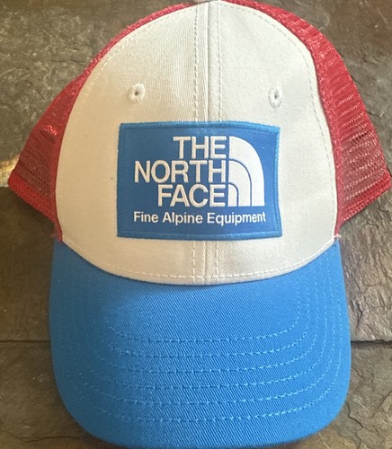 Neu The North Face Ballmütze Kappe Kinder Jugend Jugendliche weiß rot blau Netz Druckknopflasche