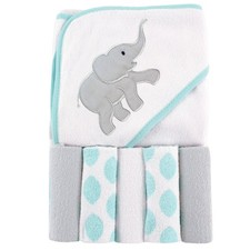 Unisex Baby Hooded Towel with Five Washcloths, Cotton,Polyester,Ikat Elephant...