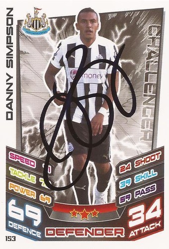 DANNY SIMPSON SIGNED NEWCASTLE 2012/2013 MATCH ATTAX TRADING CARD+COA - 第 1/1 張圖片