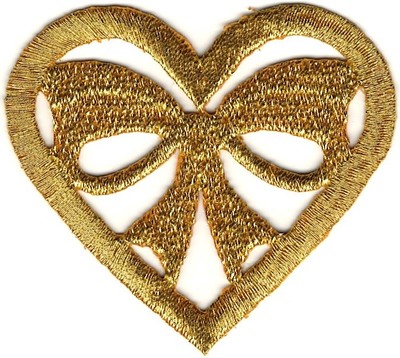 2 1/2'' Gold Embroidery Heart with Bow Patch