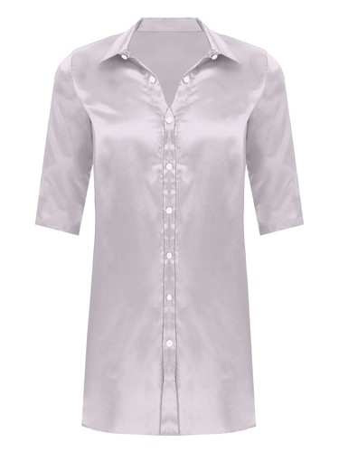 Mens Satin Silk Nightshirt Sexy Sleepwear Casual Sleep Shirt Half Sleeve AU - Picture 7 of 65