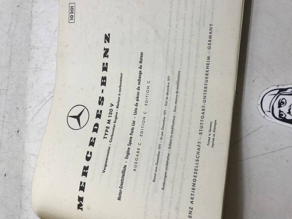 Ersatzteilliste 10201 Handbuch Mercedes Motor M130 V Vergaser  - Bild 3 von 4