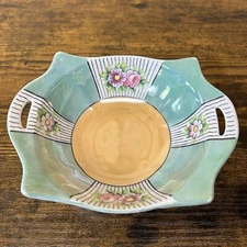 Noritake Japan Trinket Candy Dish Bowl Lustreware Floral Hand Painted Handles