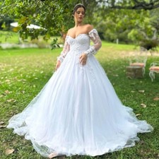 Sweetheart Neck Tulle Wedding Dresses Lace Applique Removable Sleeve Bridal Gown