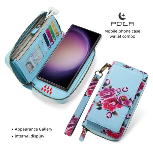Large Capacity Wallet Handbag Removable Phone Cover For Samsung S22 S23 S24 Case - Picture 3 of 84