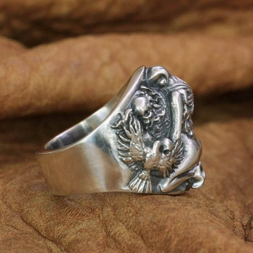 925 Sterlingsilber Sexy Mädchen Totenkopf Ring Herren Biker Rock Ring TA258A US-Größe 12 - Bild 4 von 12