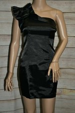 NWT CINDERELLA S BLACK ONE SHOULDER ROSETTE RUFFLE PADDED SATIN BODYCON DRESS  