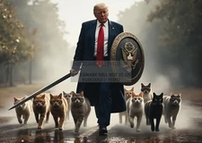 PRESIDENT DONALD TRUMP DEFENDING THE CATS SWORD & SHIELD PATRIOTIC 5X7 AI PHOTO