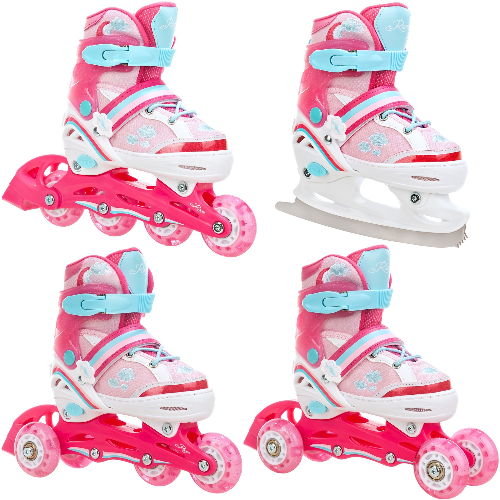 Roller Zoya enfant triskate modulable patin à roulette et glace mixte rose