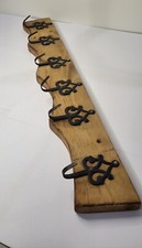 Porte Manteau Mural - 6 Patères en Fer Forgé - Support Bois - Vintage