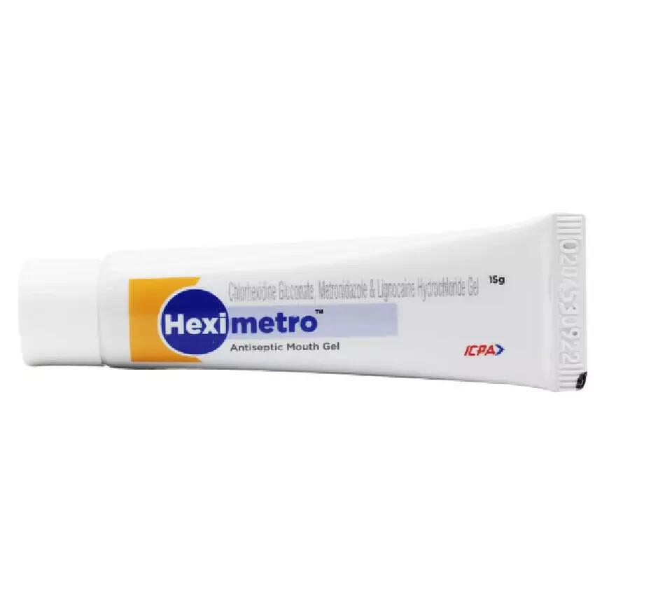 Dental HexiMetro Antiseptic Triple Action Mouth Gel 15gm Tube by