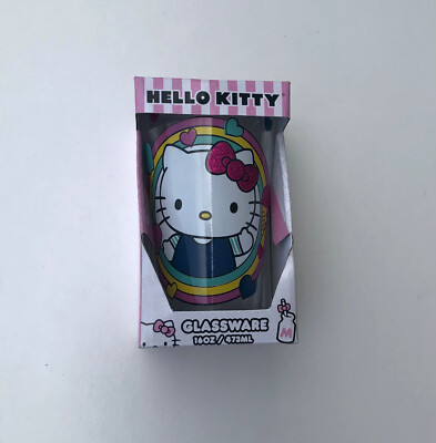 Hello Kitty Sanrio Glassware Glitter Cup 16 oz Pint Glass RARE Collectable 473ML