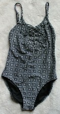 Old Navy Junior's Black/White Lace Front One Piece Swimsuit XS 