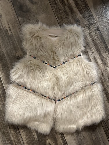 New Directions Womens Ivory V Neck Sleeveless Faux Fur Vest Jacket Size Small - Picture 2 of 7