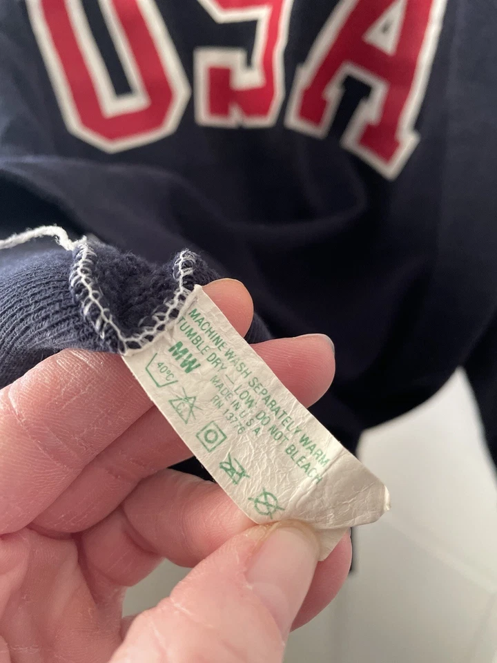Sudadera de Colección Rara EE. UU. Envejecida Olímpica Cuello Redondo Talla Pequeña Azul Marino Foto 2 de 4