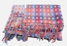 WRAP  SCARF FALL REVERSIBLE DOTS PLAID BLUE BROWNS PUMPKIN ORANGE  COZY SHAWL