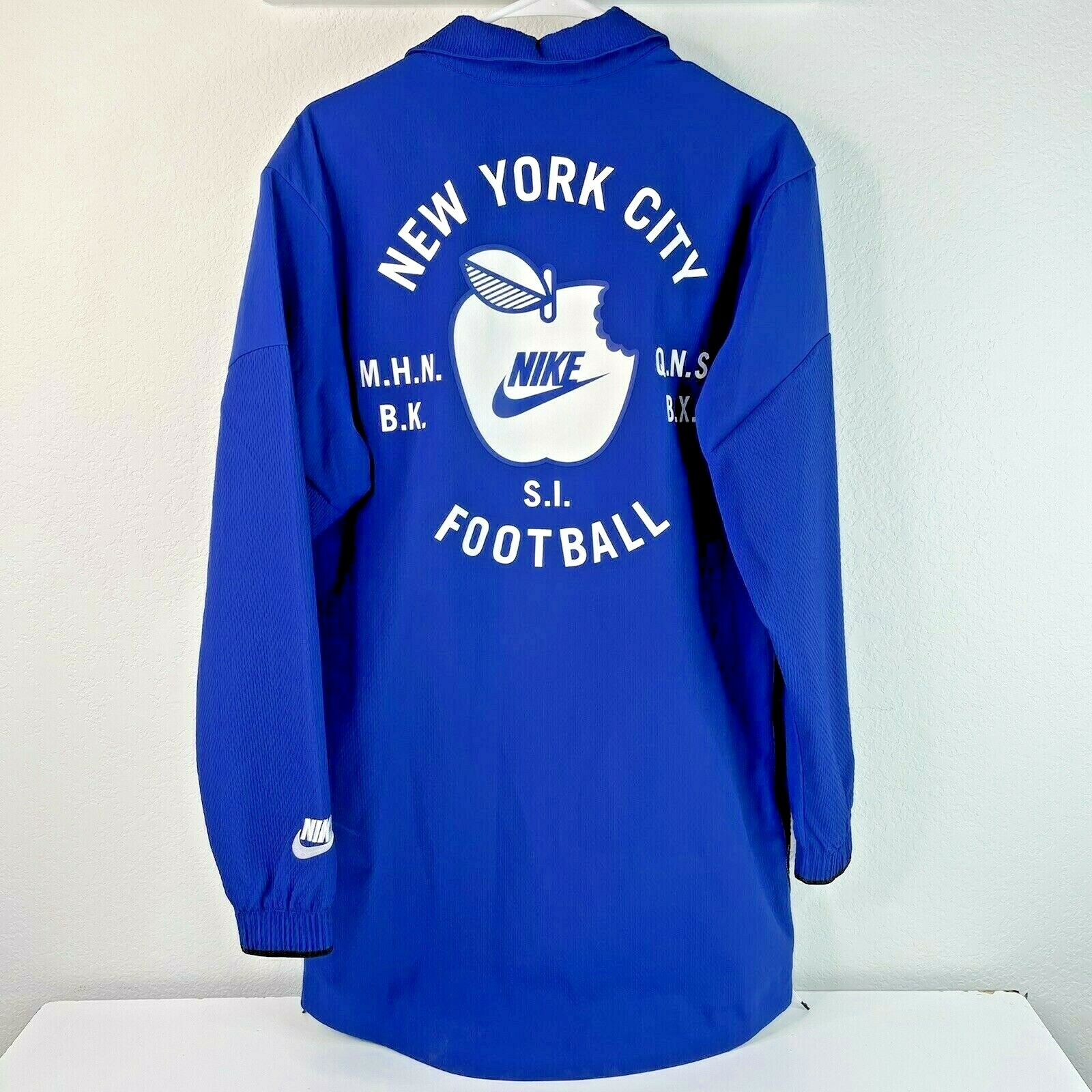 SACAI X NIKE [S] NIKE NEW YORK CITY NYC Giacca Calcio Grande Mela Blu Poliestere Snap