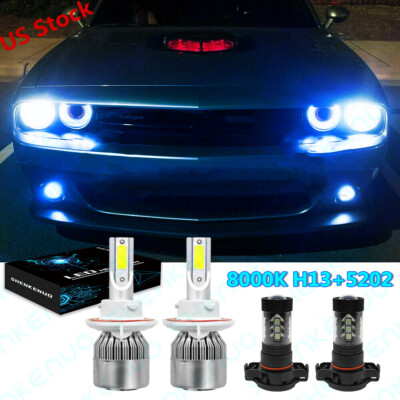 8000K LED Headlight For 2008-2014 Dodge Challenger High&Low Beam Fog Light Bulbs