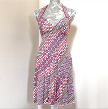 Guess Women’s Halter Dress Ruffle Hem Geometric Print Fit And Flare Spring Dress
