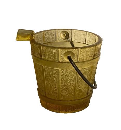 Vintage Amber Barrel Bucket Pail Shaped Ashtray Glass Wire Handle Retro - Picture 3 of 4