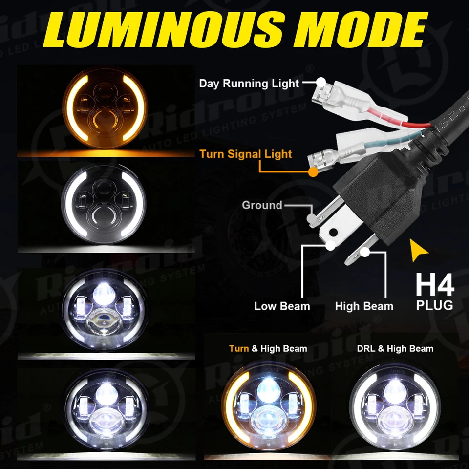 7-дюймовая светодиодная фара + проходные фары 4,5 дюйма для Yamaha Royal Star Venture XVZ1300 - Изображение 2 из 4