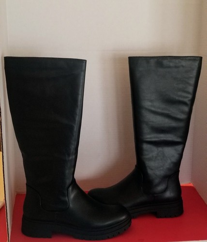 Botas de cuero sintético JustFab altas negras nuevas en caja 10M Felice - Imagen 2 de 9