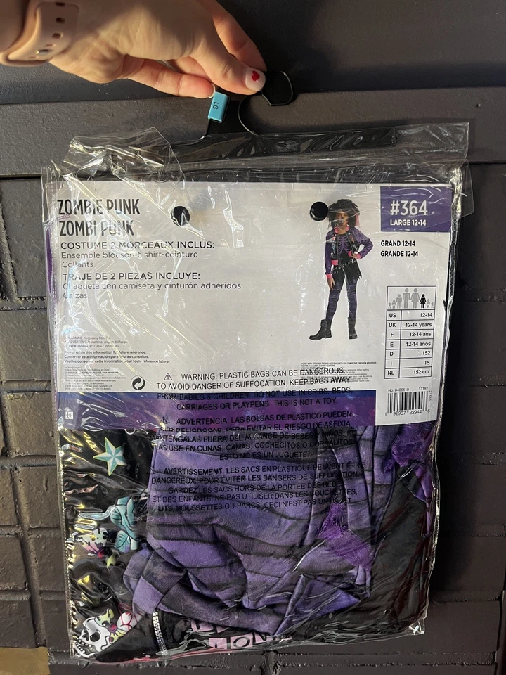 Disfraz de Halloween Zombie Punk AMSCAN Niñas GRANDE 12-14 2 piezas rosa púrpura negro Foto 3 de 3